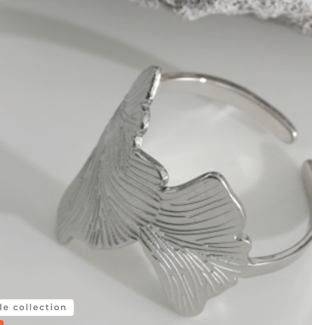 Bague argentée fleur de ginkgo