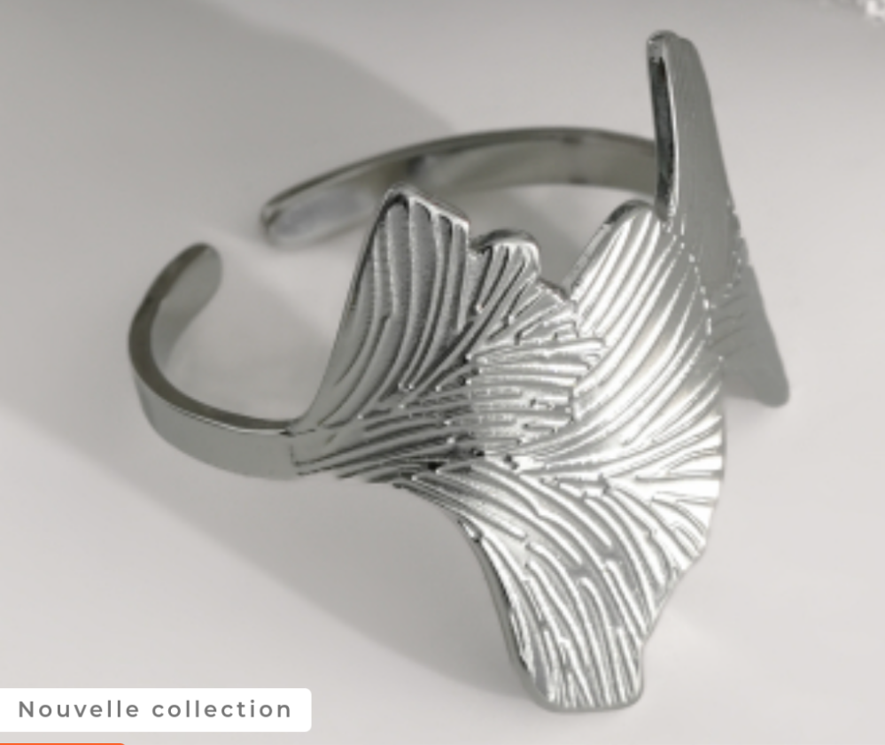 Bague argentée fleur de ginkgo