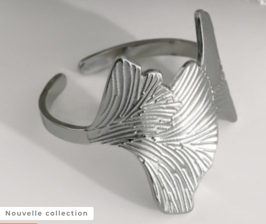Bague argentée fleur de ginkgo