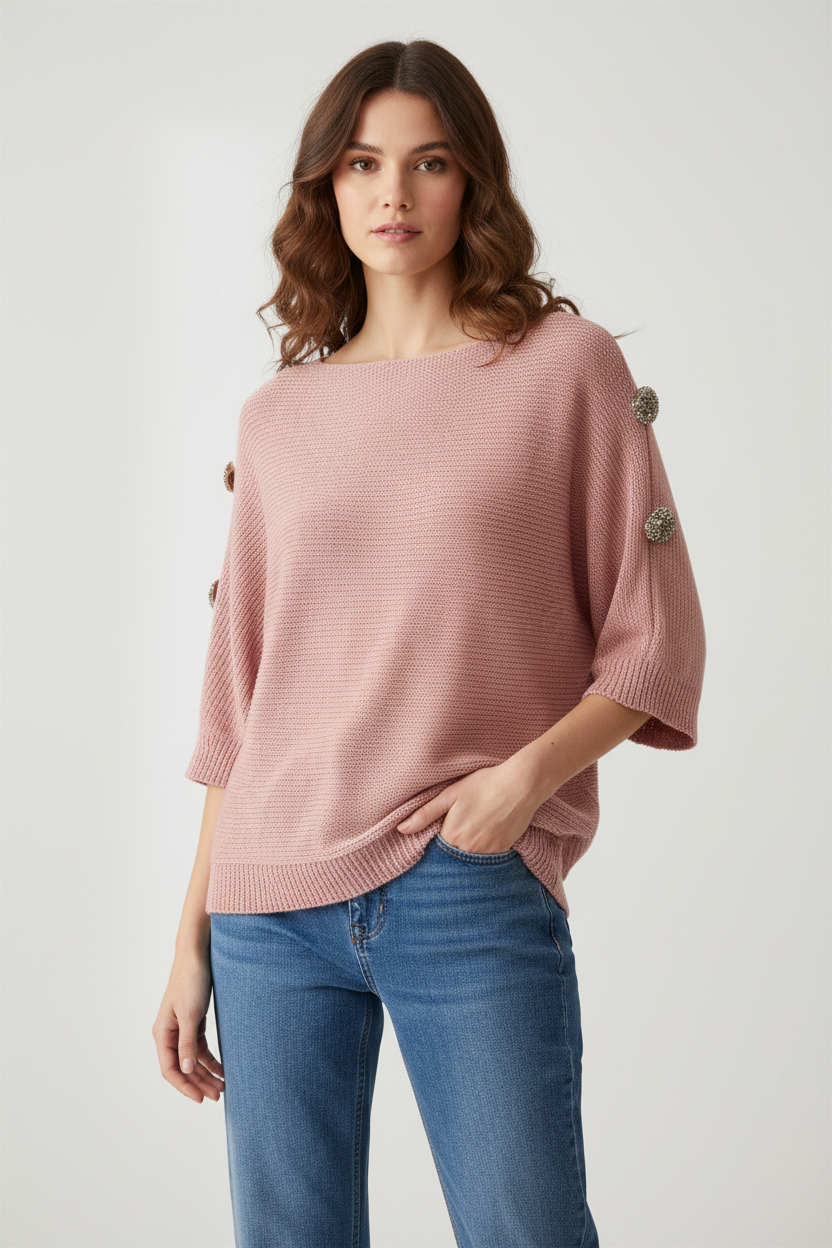 Pull Fin Avec Bouton Sur Côte