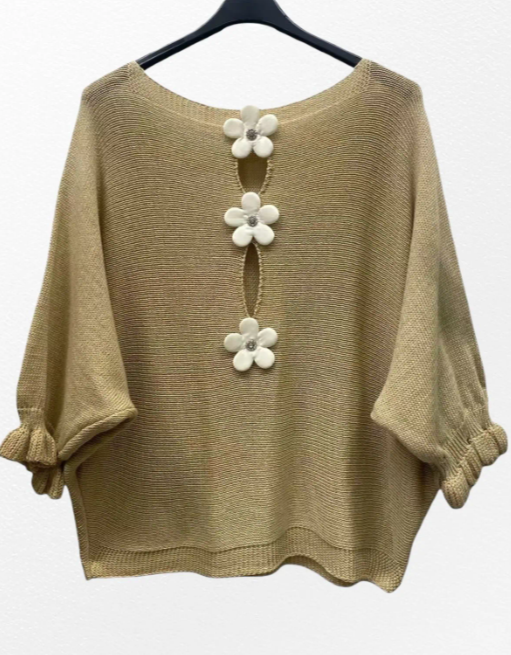 Pull Bouton En Forme De Fleur Au Dos