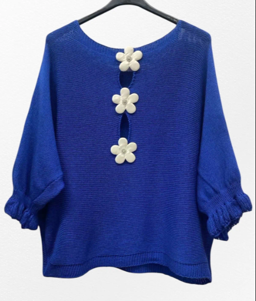 Pull Bouton En Forme De Fleur Au Dos