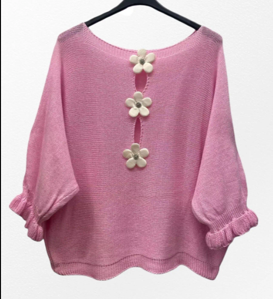 Pull Bouton En Forme De Fleur Au Dos
