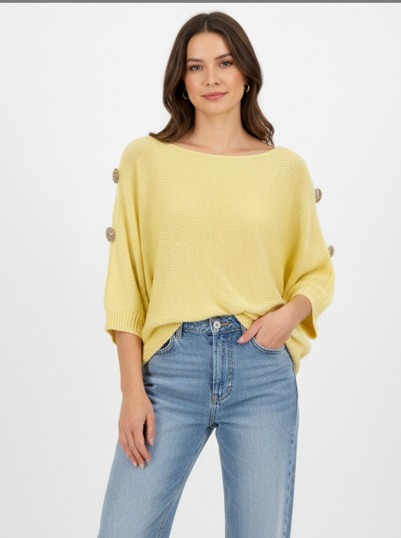 Pull Fin Avec Bouton Sur Côte