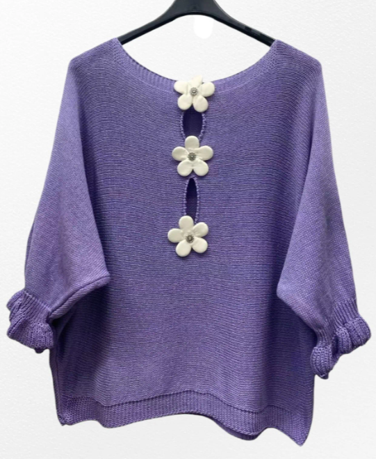Pull Bouton En Forme De Fleur Au Dos