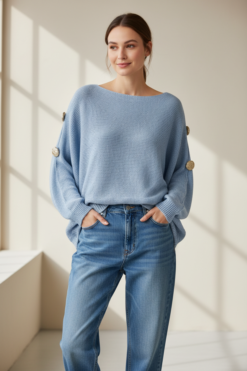 Pull Fin Avec Bouton Sur Côte