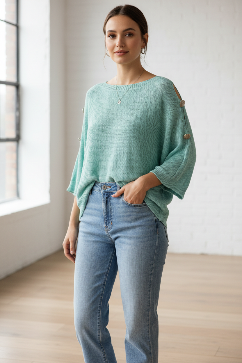 Pull Fin Avec Bouton Sur Côte