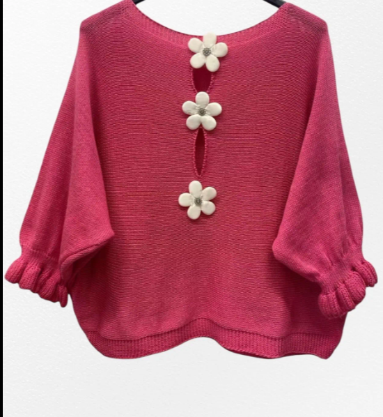 Pull Bouton En Forme De Fleur Au Dos