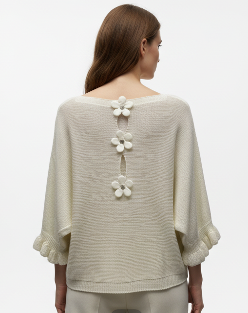 Pull Bouton En Forme De Fleur Au Dos