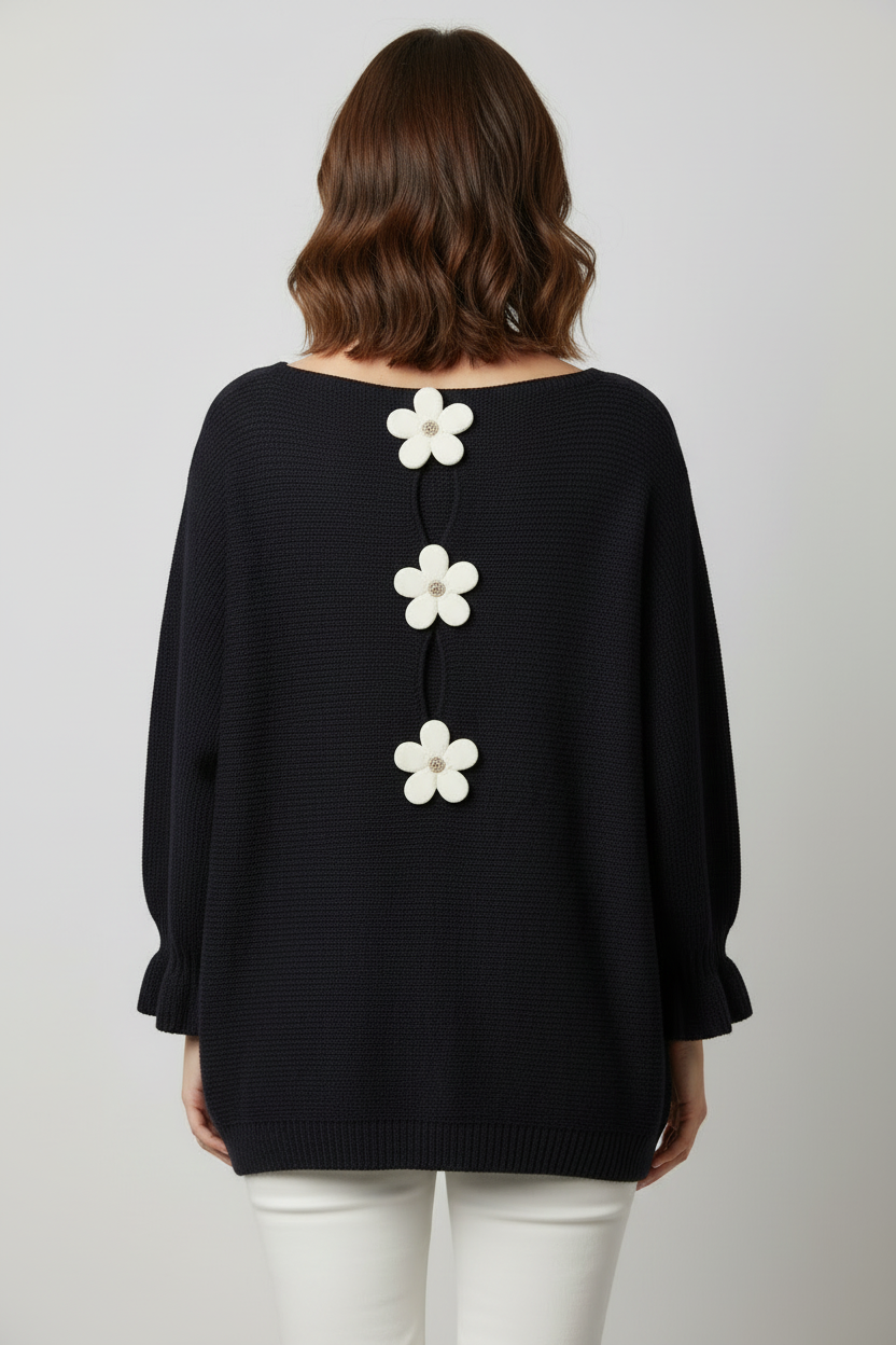 Pull Bouton En Forme De Fleur Au Dos